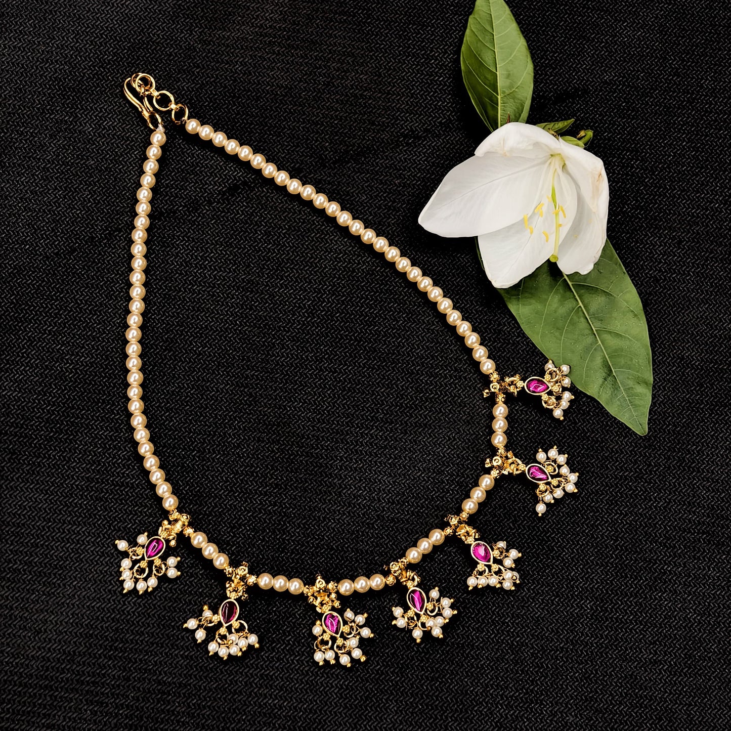 Pink kundan neck piece
