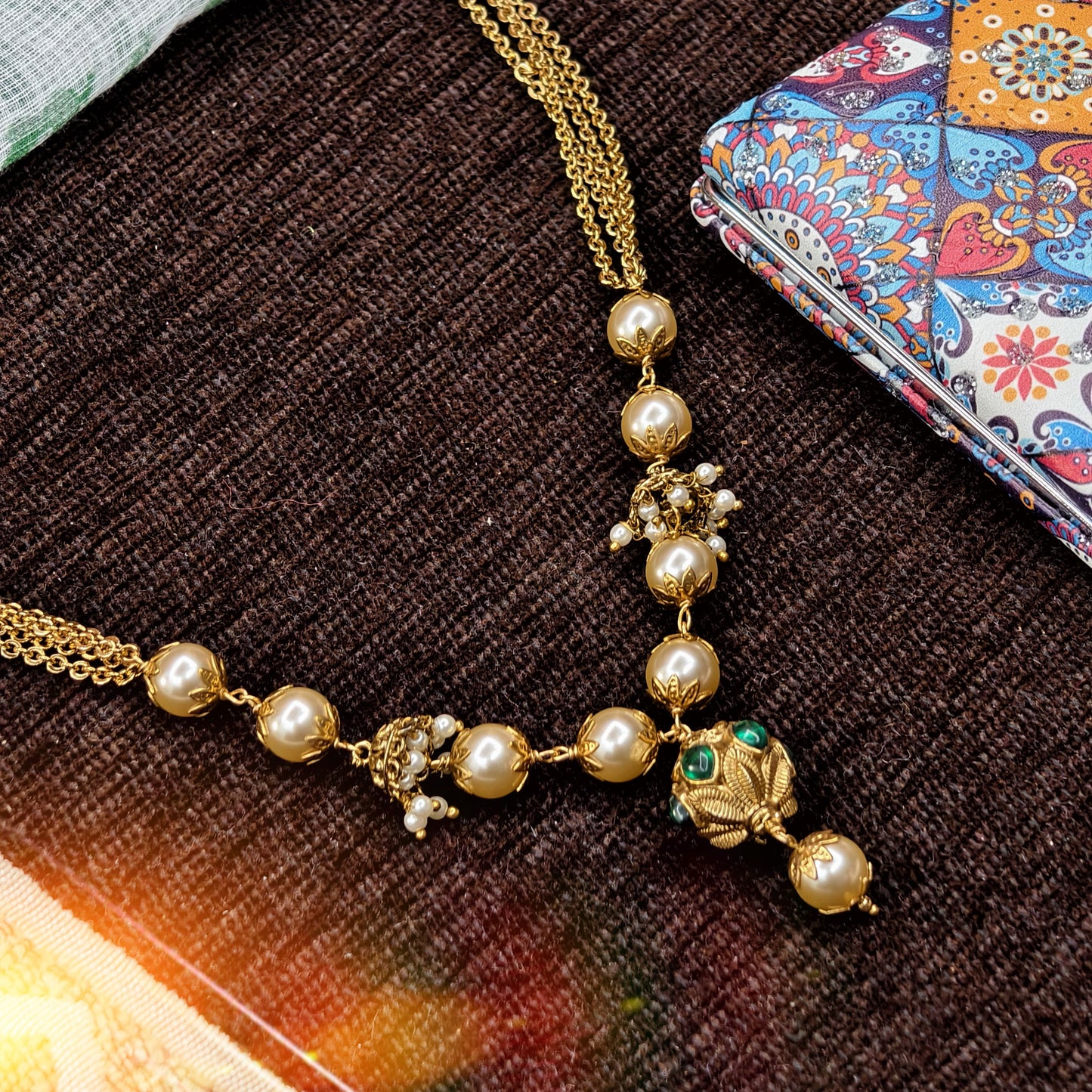 Green kundan chandraharam ( short ) no