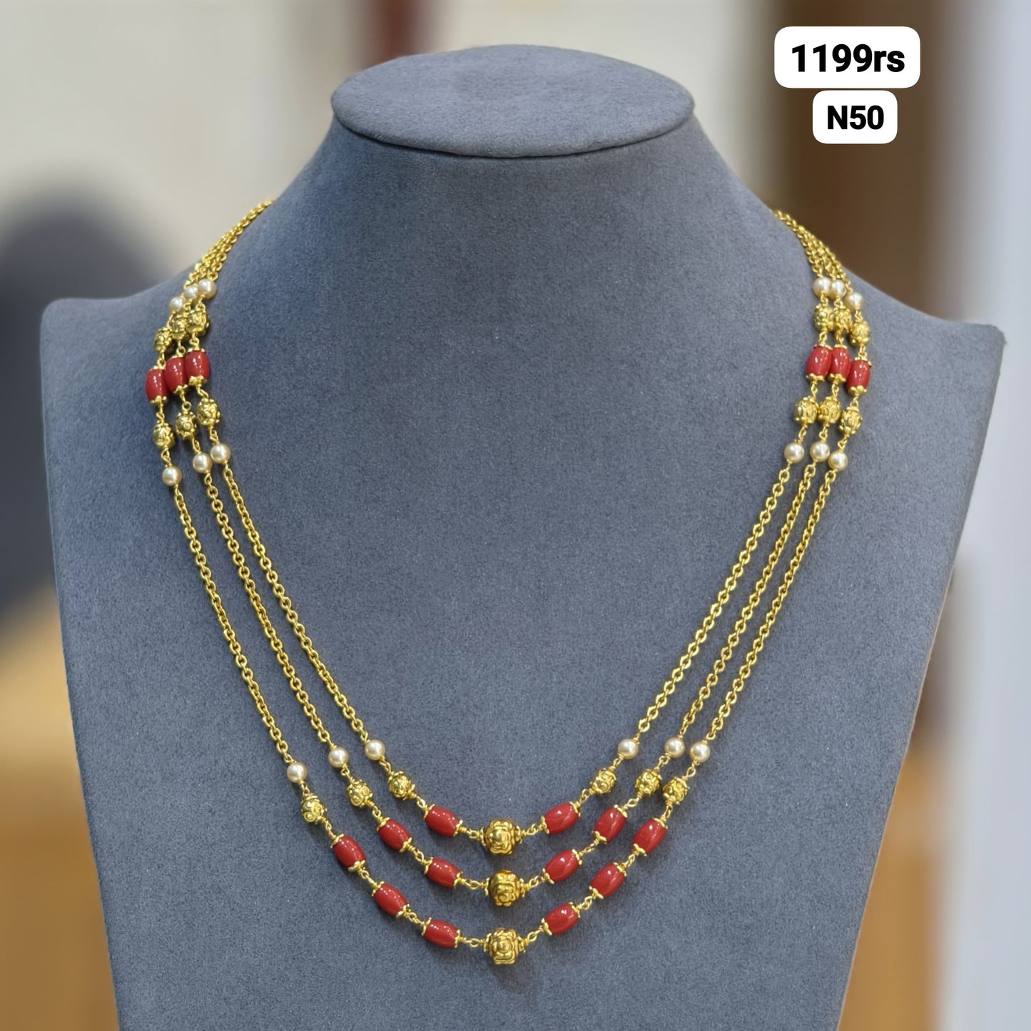 3 Lines Pagadam Haram with Gold Balls