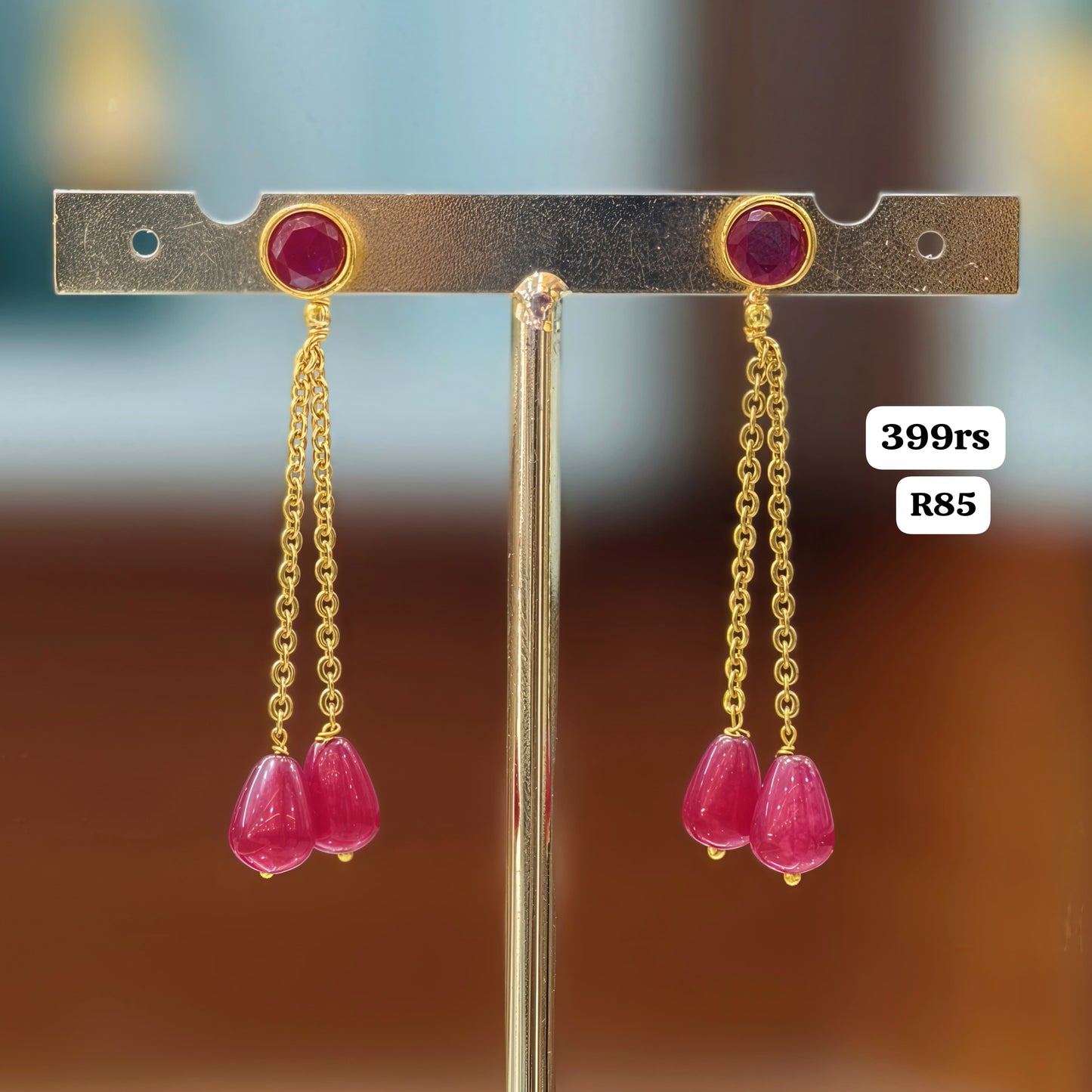 Pink stone String earrings