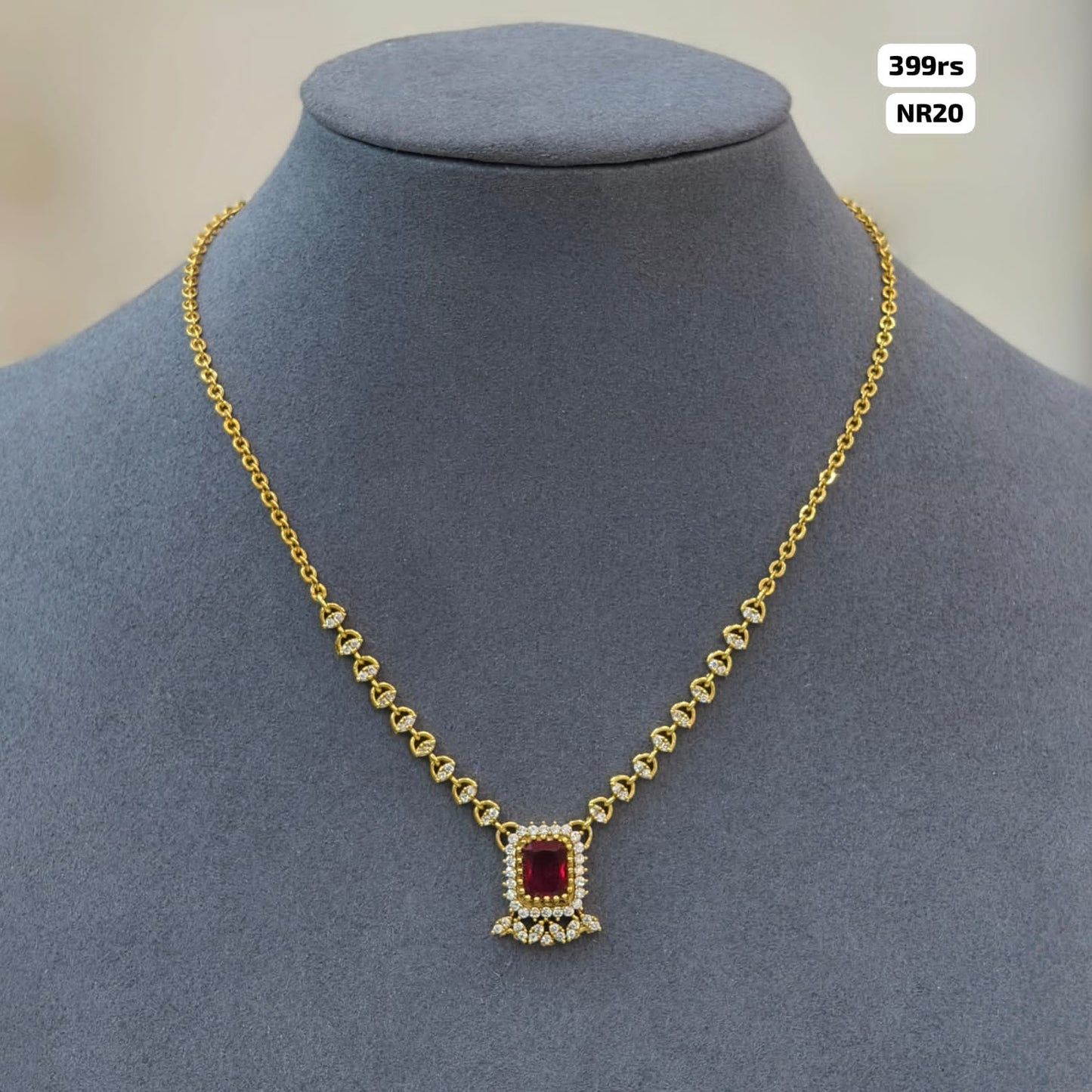 Ruby nd white stone Simple Chain