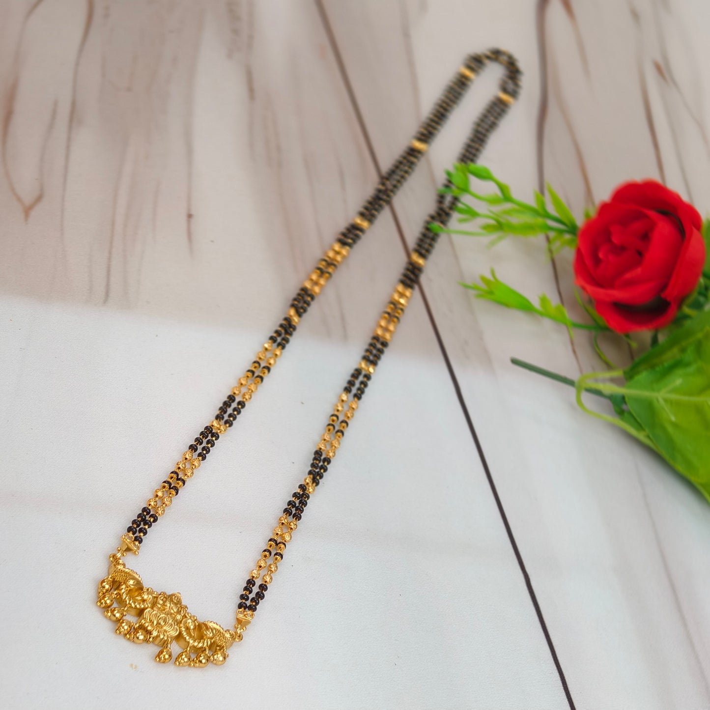 Laxmi pendant long black beads RN278H46