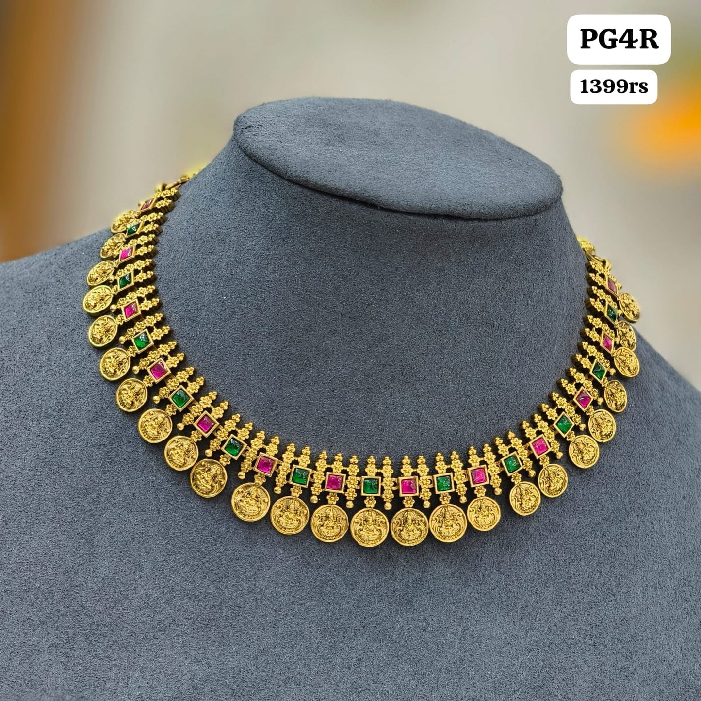Kasu Short Neckset (pink & green)