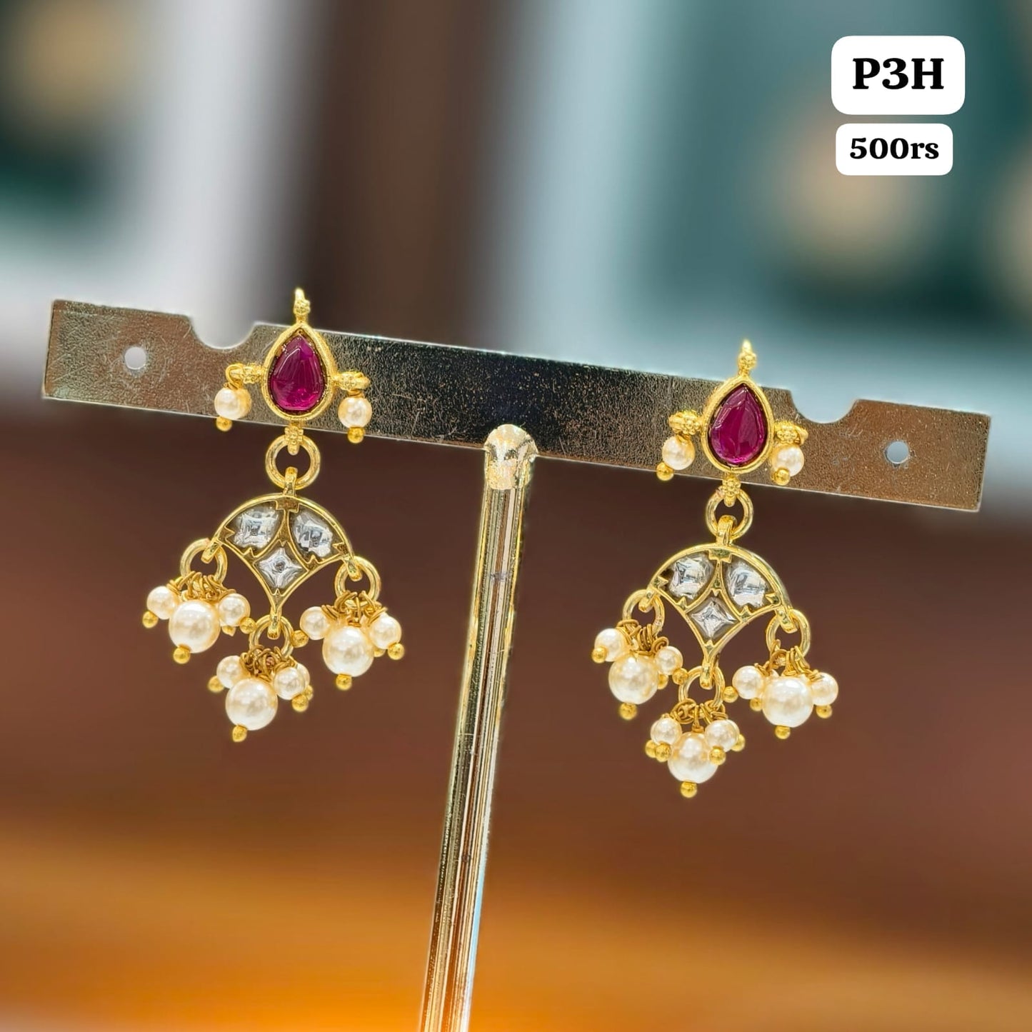 Kundhan Earrings (pink&white)