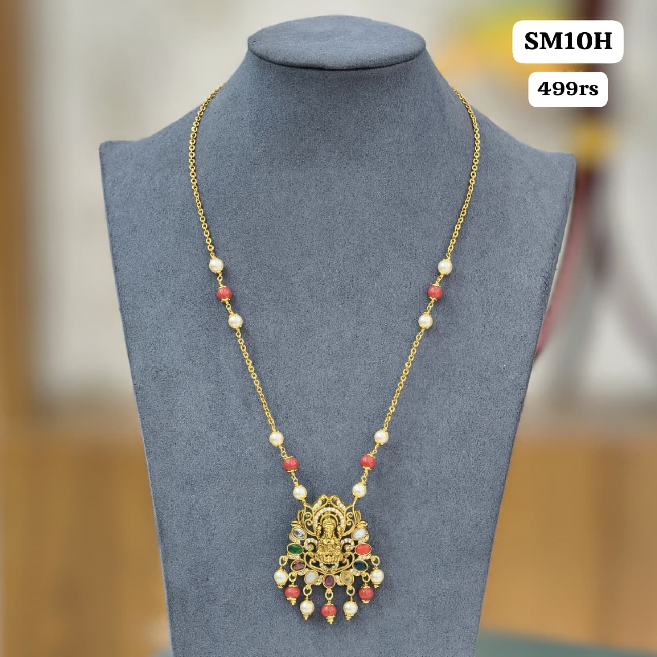 Laxmi pendant with pagadam beads chain