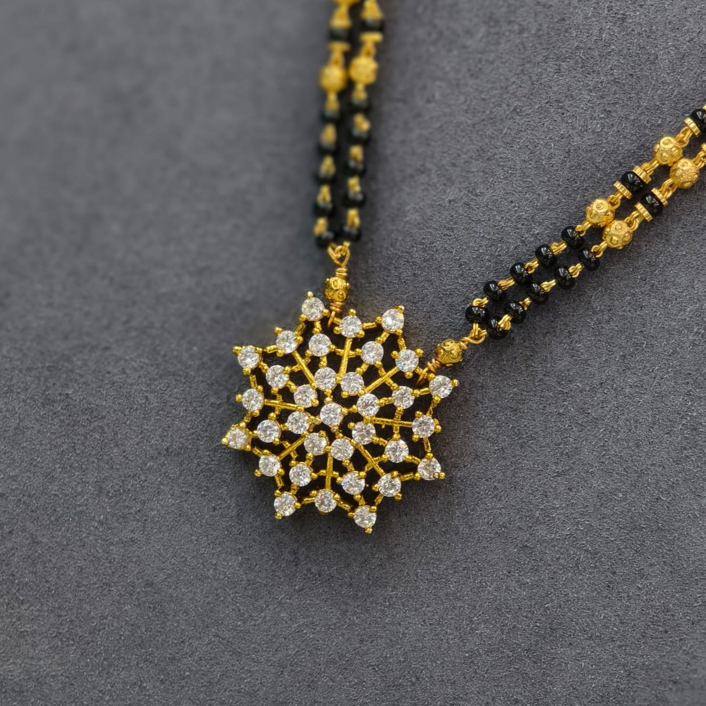 Flower pendant with Long Black beads
