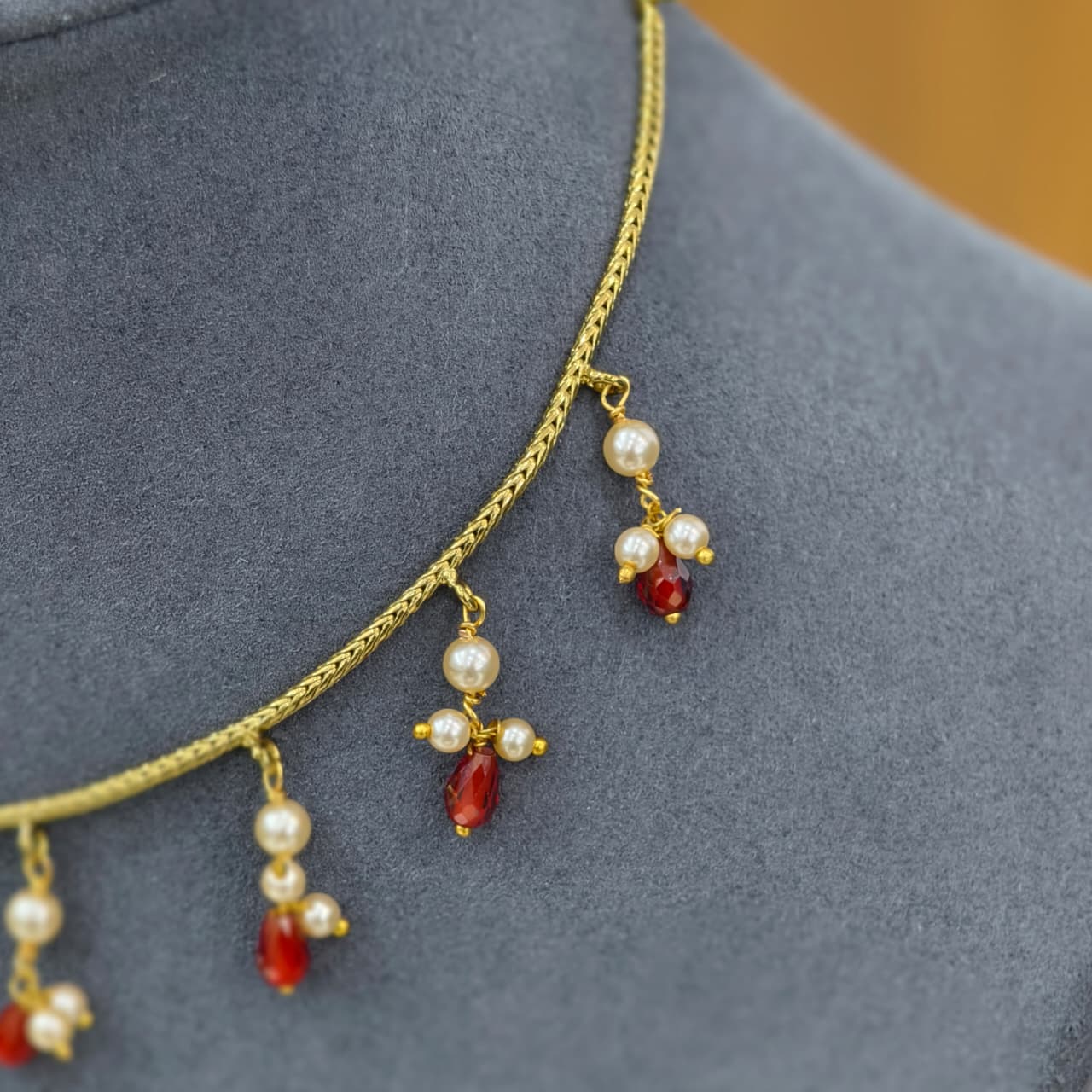 Ruby Pearl Drops Necklace
