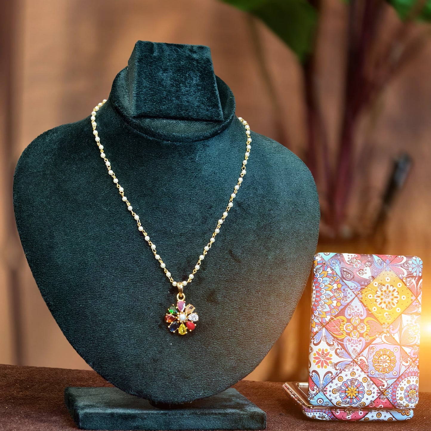 Navarathan pendant pearl chain