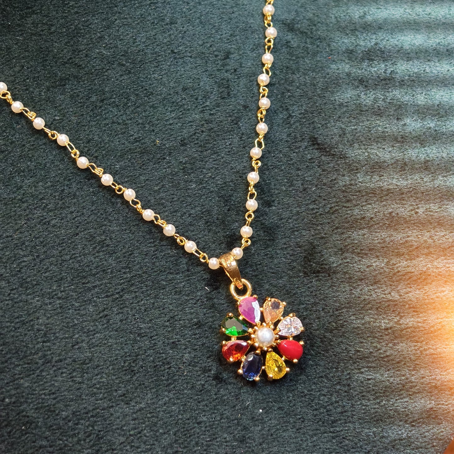 Navarathan pendant pearl chain