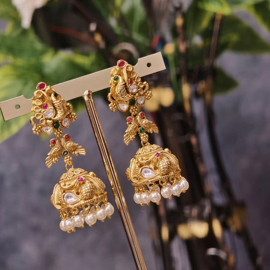 Butta earrings [ peacock pattern ]