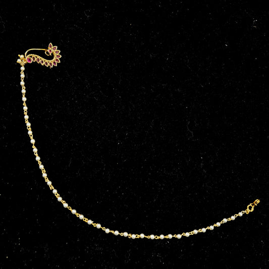 Nose pin with pearl chain