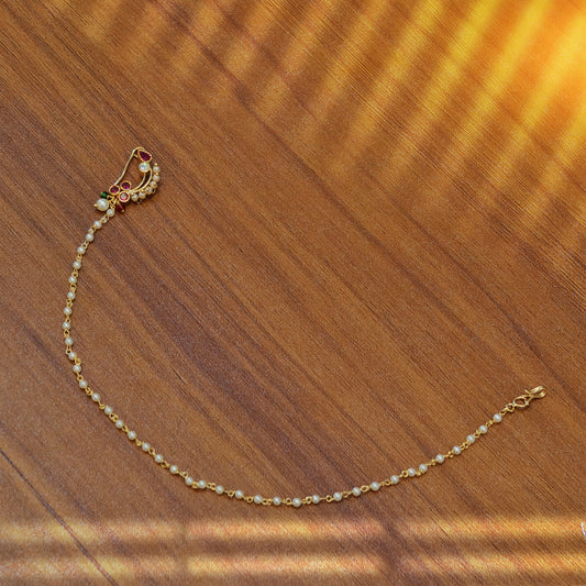 Nose pin with pearl chain
