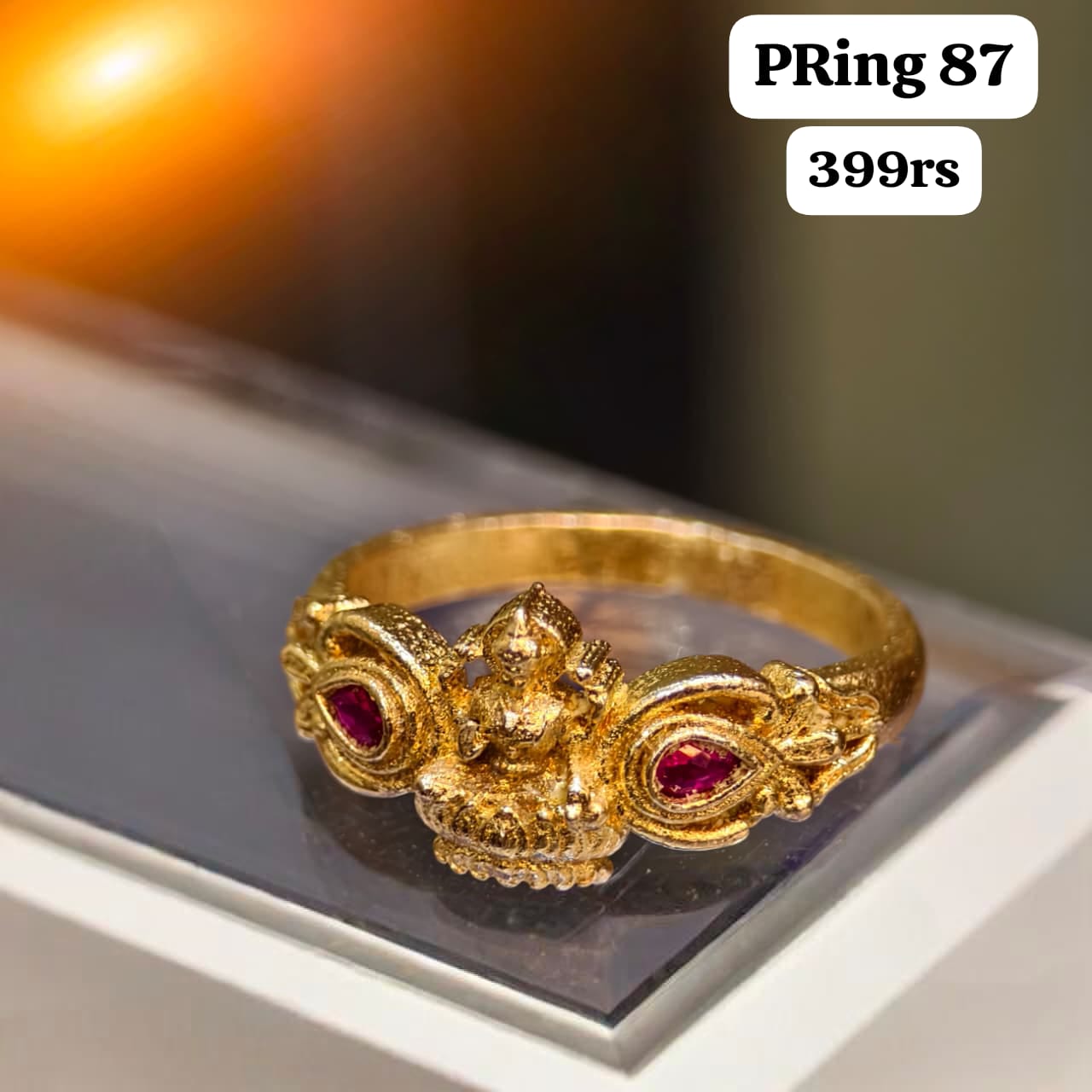 Pink stone Laxmi finger ring