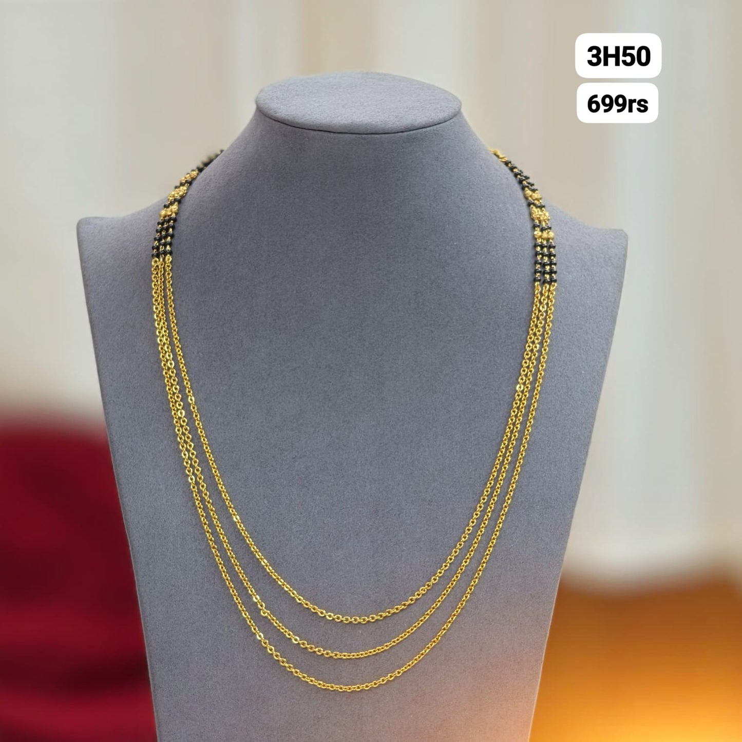 3 lines of chandraharam with black beads