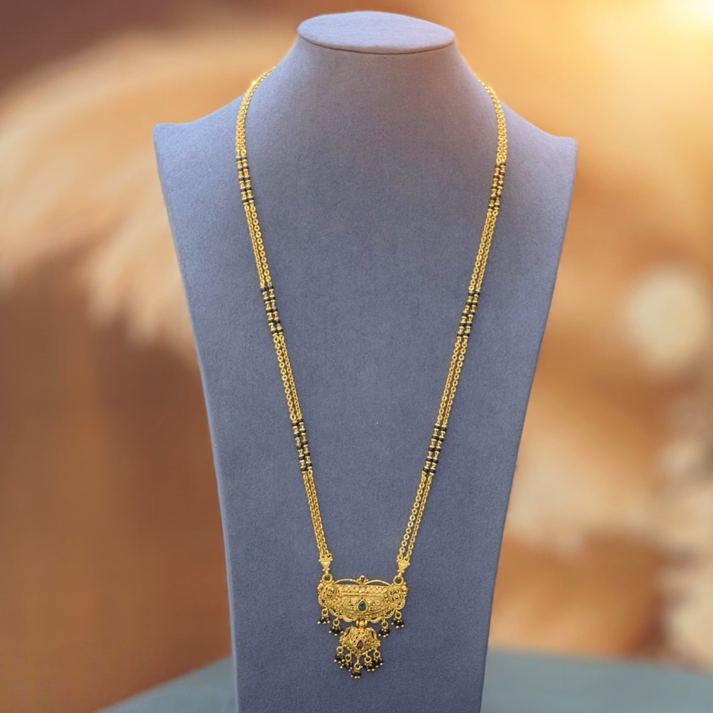 Long 2 line black beads