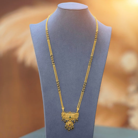 Long 2 line black beads