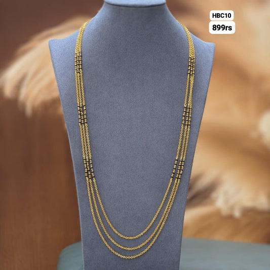 3 line black beads chandraharam