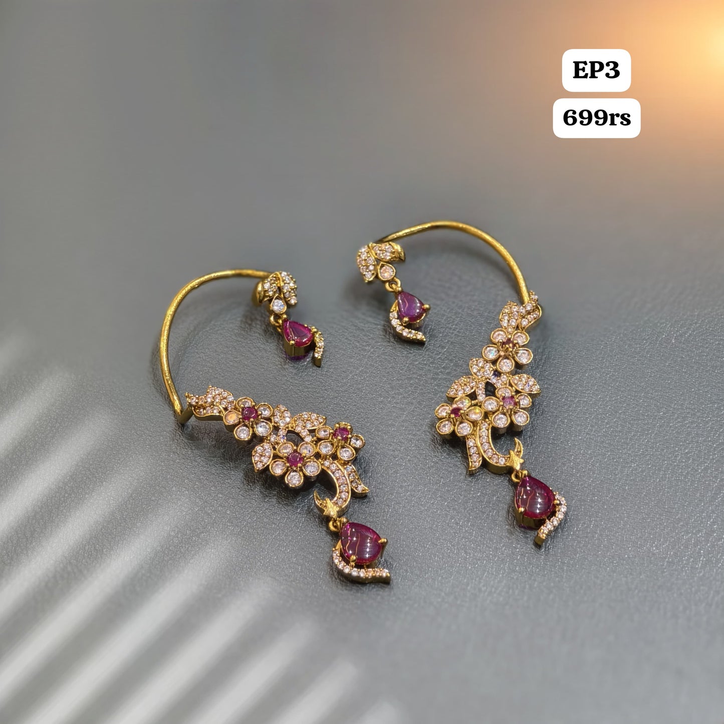 Ear Cuffs (Pink Stone)