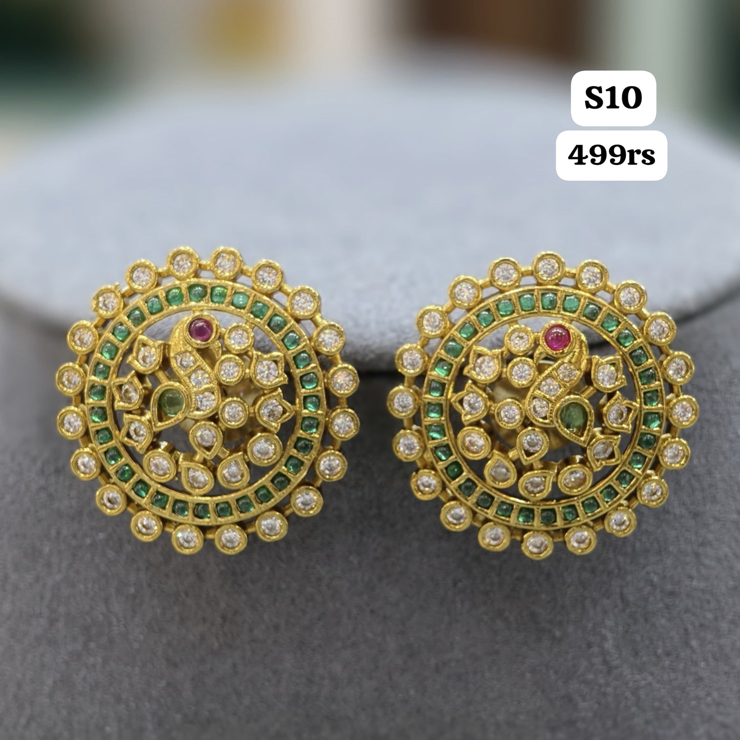 Peacock Studs (Green stone)