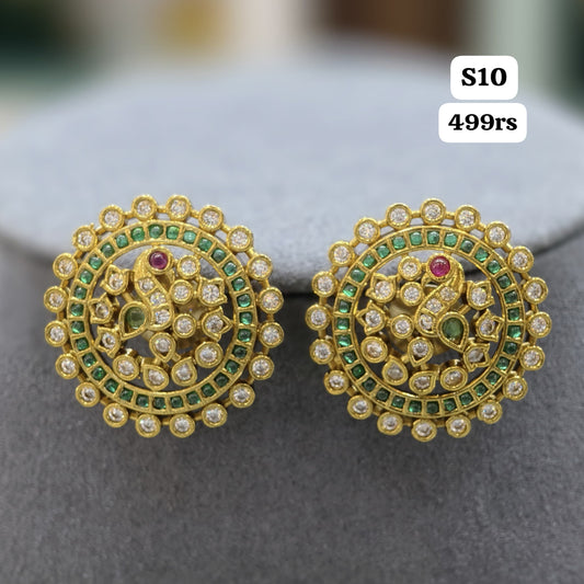 Peacock Studs (Green stone)