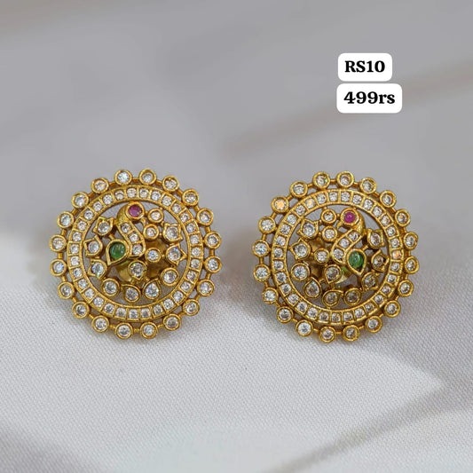 Peacock Studs (White Stones)