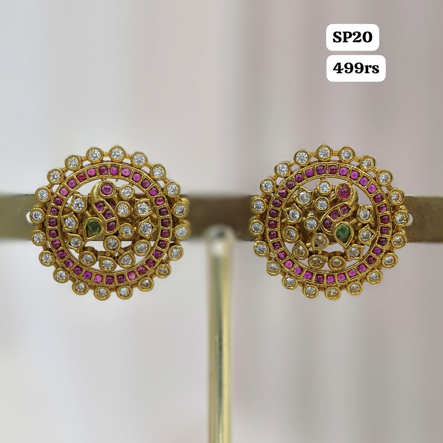 Peacock Studs (Pink Stone)