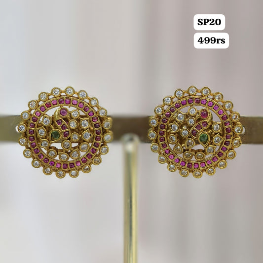 Peacock Studs (Pink Stone)