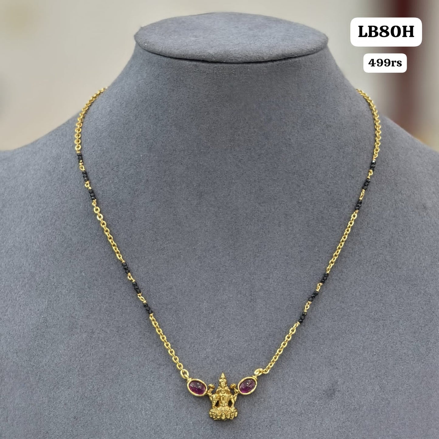 Laxmi pendant with Black beads