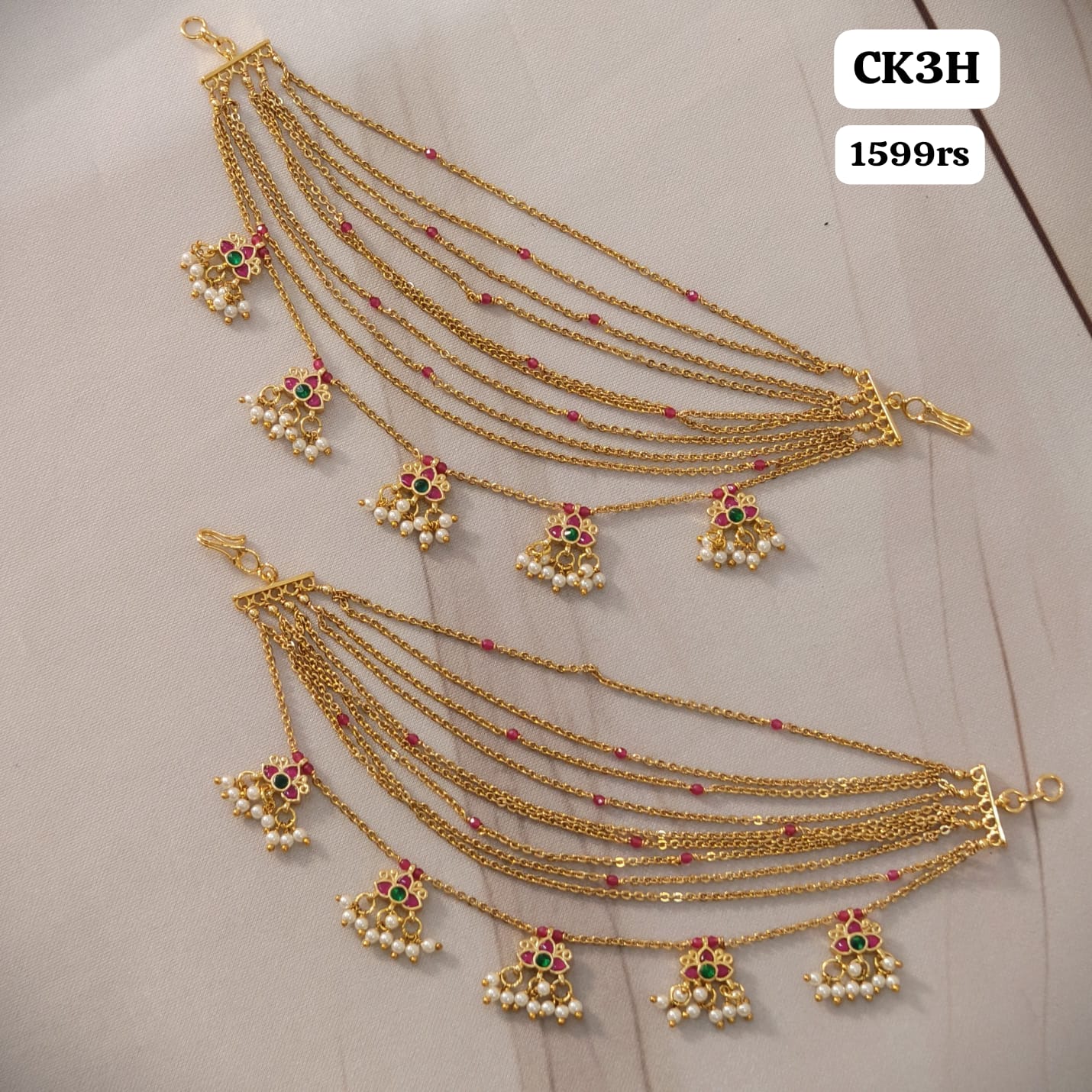 10 Layers Kundan Earchains