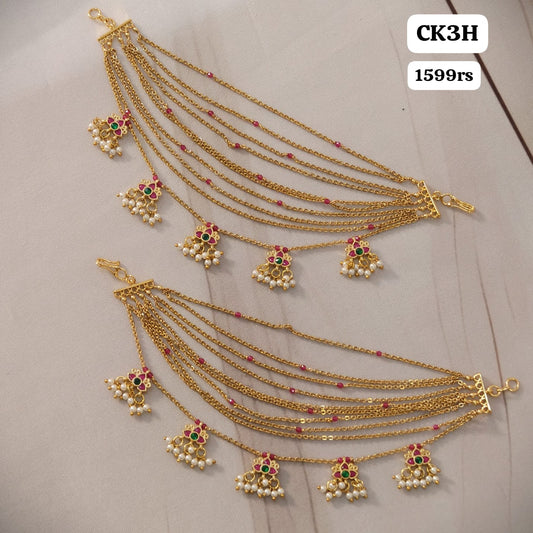 10 Layers Kundan Earchains