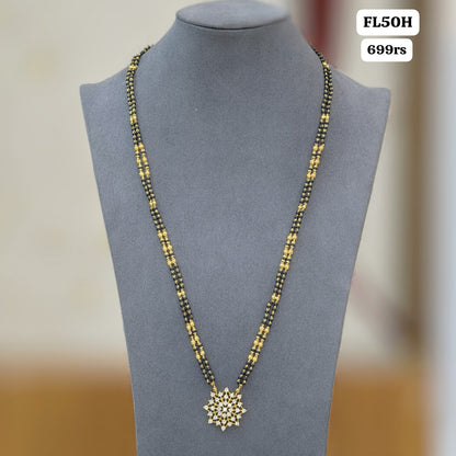 Flower pendant with Long Black beads