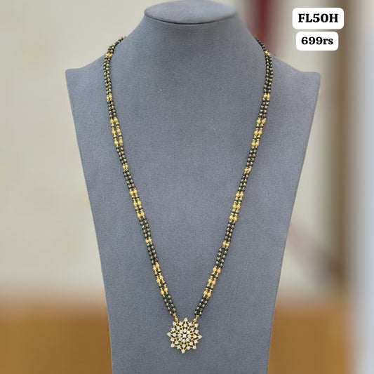 Flower pendant with Long Black beads