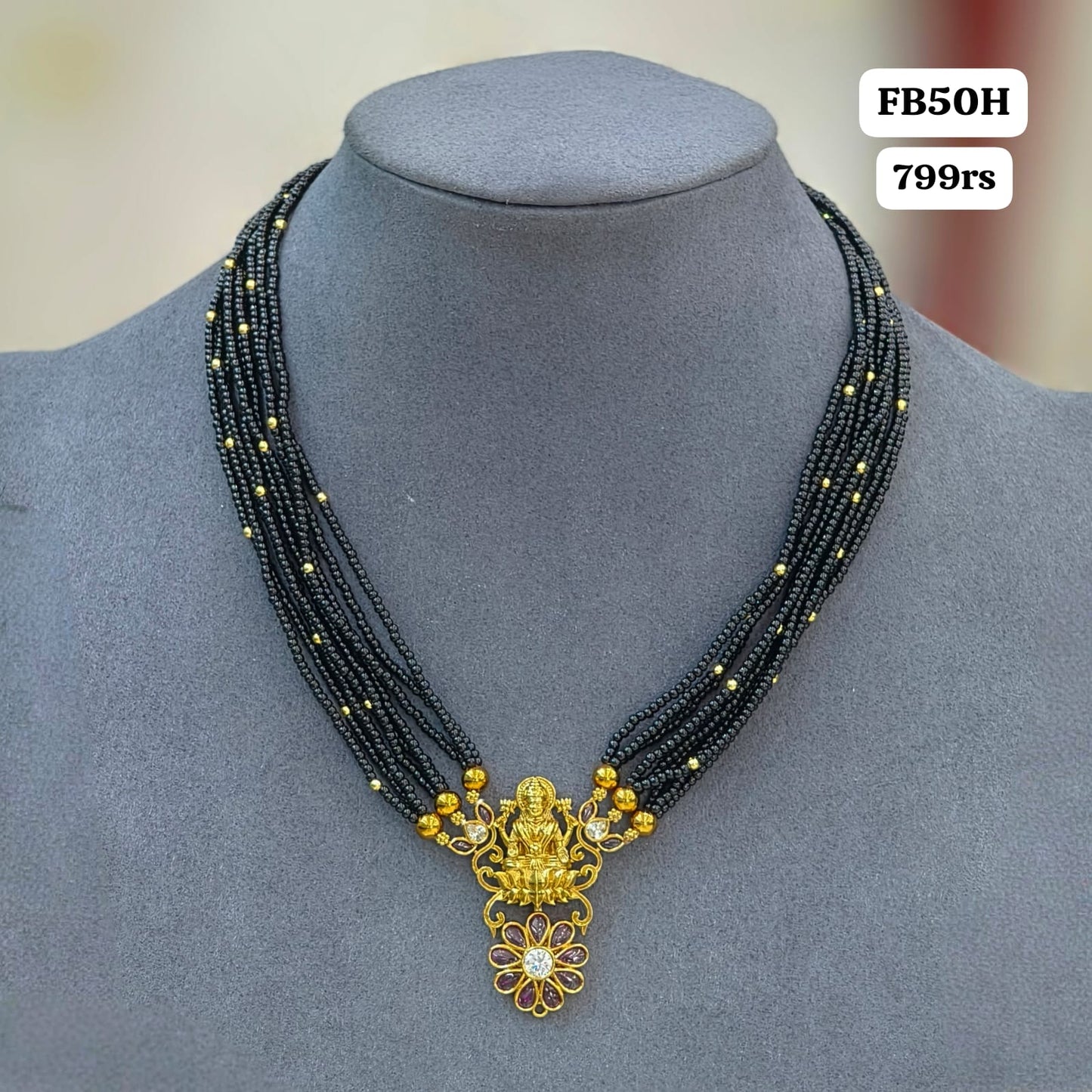 Laxmi pendant with Black beads