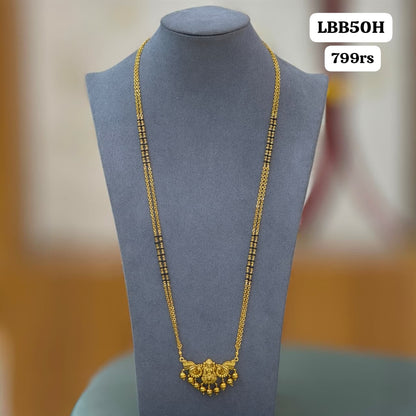 Laxmi pendant 2 lines black beads with chain