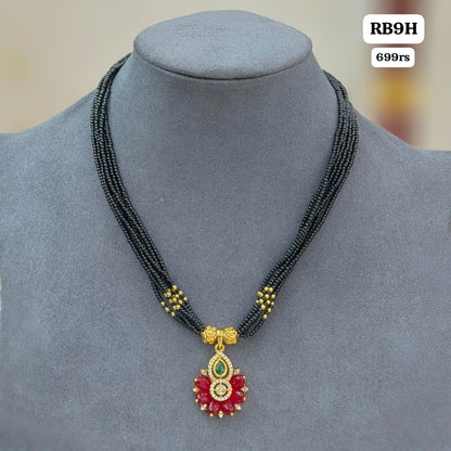 Ruby Flower short black beads