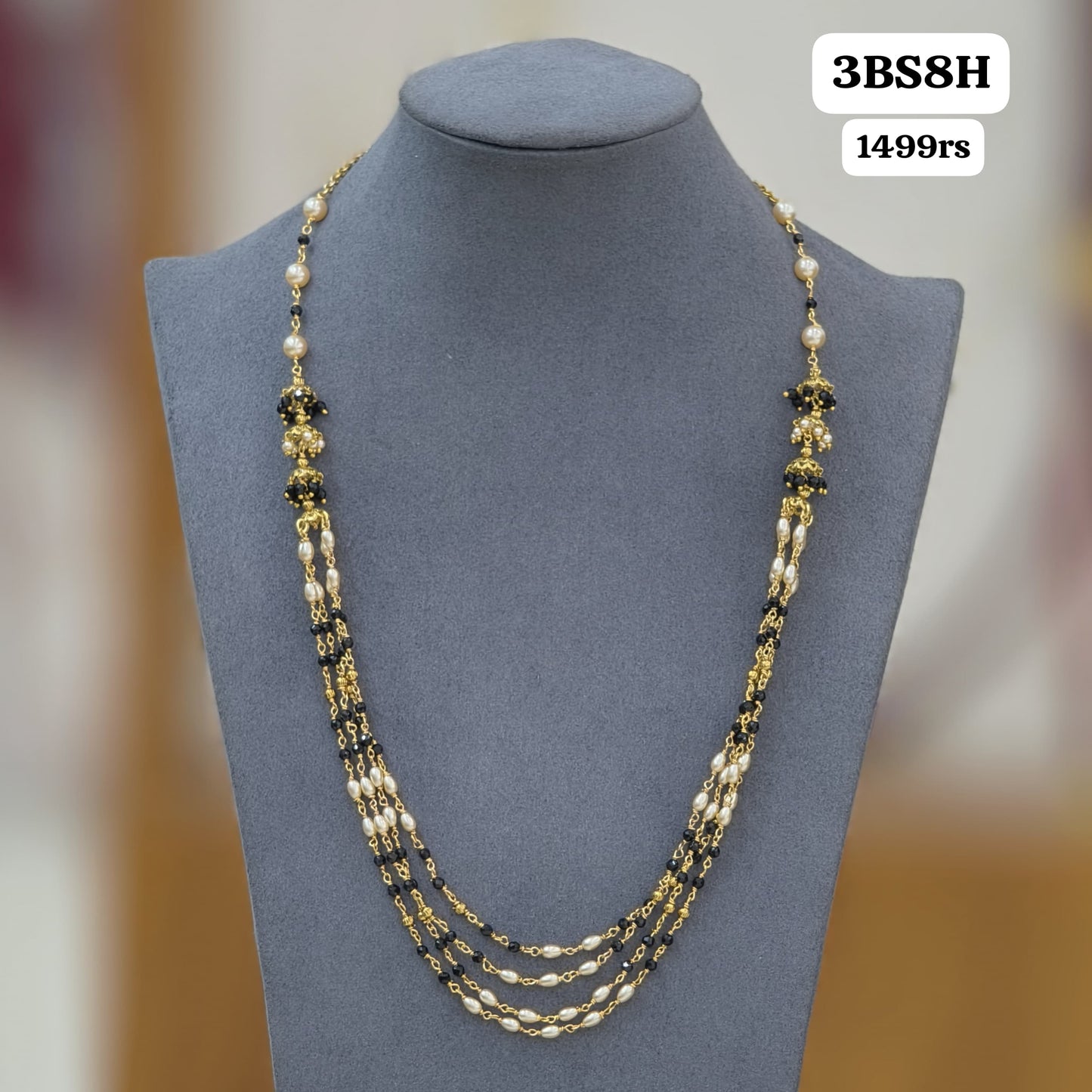 Layers Black Crystal and Swarovski Beads Chain