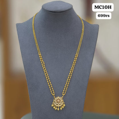 White stone pendant with gold beads & chain