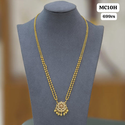 White stone pendant with gold beads & chain