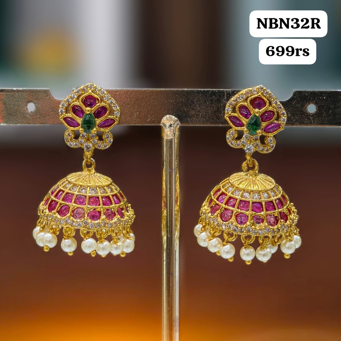 Pink stone Butta Earrings