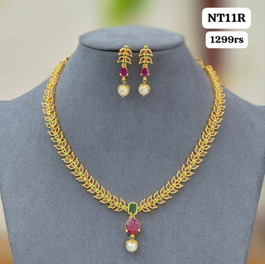 Micro gold Finishing Short Neckset (Ruby stone)