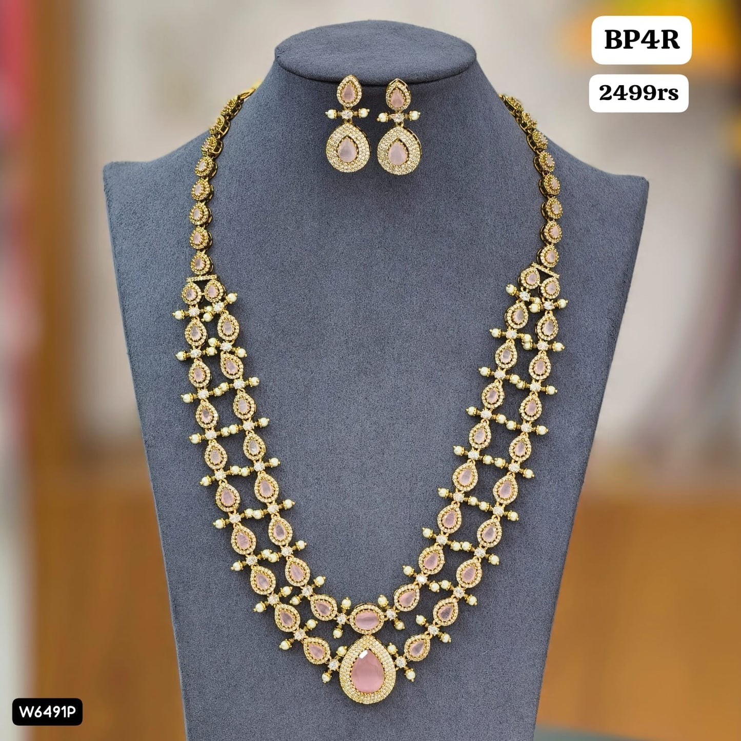 Double layer Long Neckset (Pink& White)