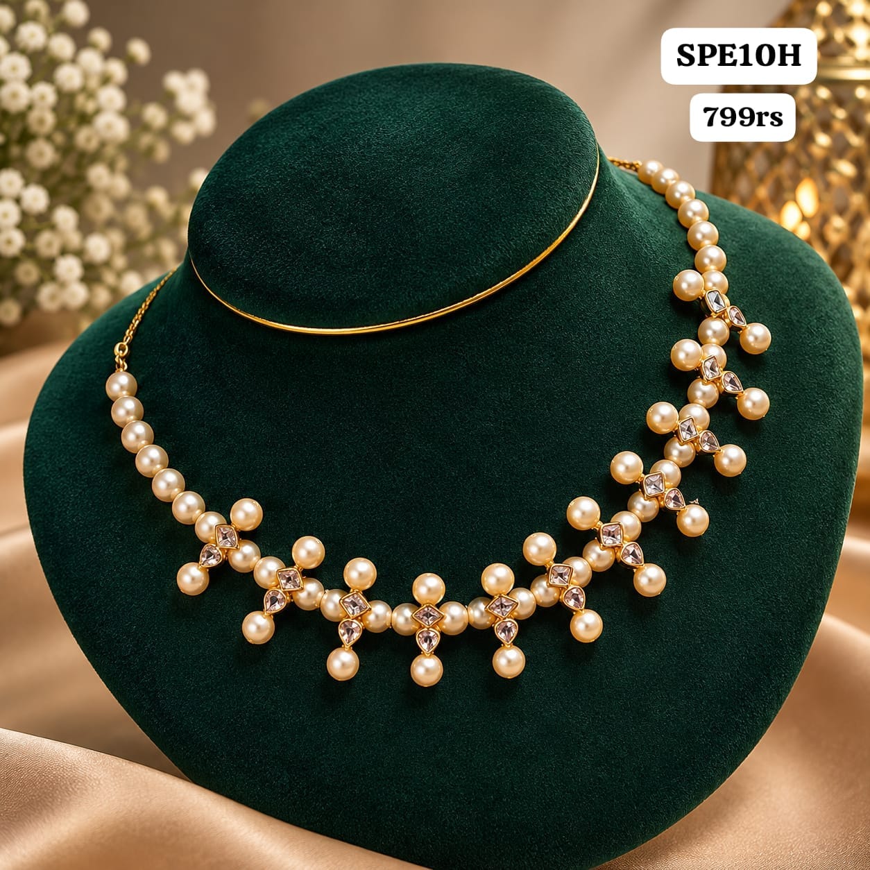 Swarovski Beads &Polki Stone Neckset