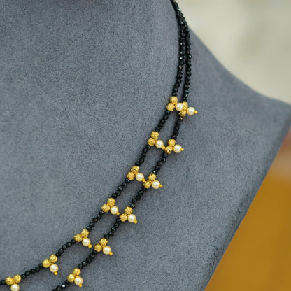 2 lines short black beads