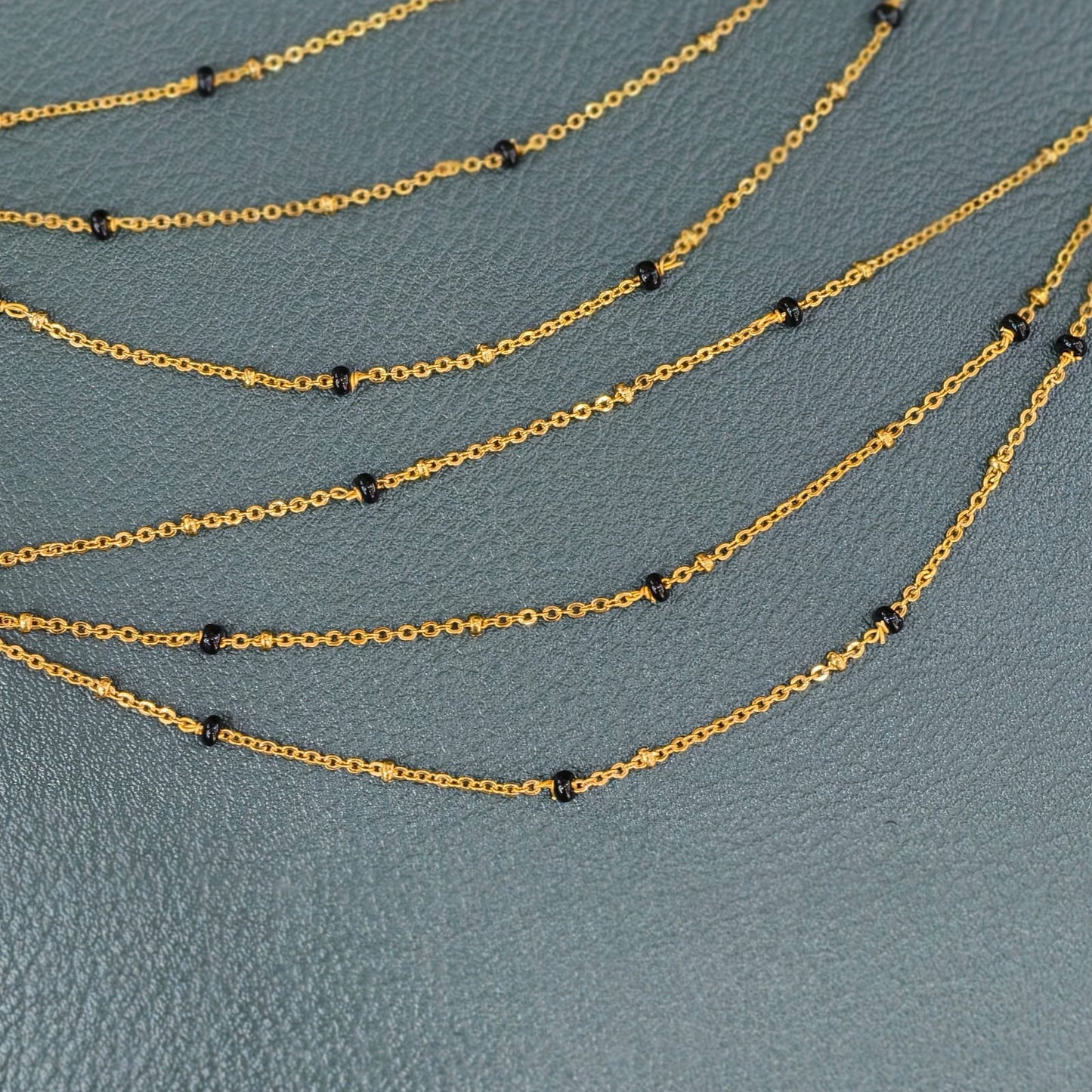 3 lines black beads earchains