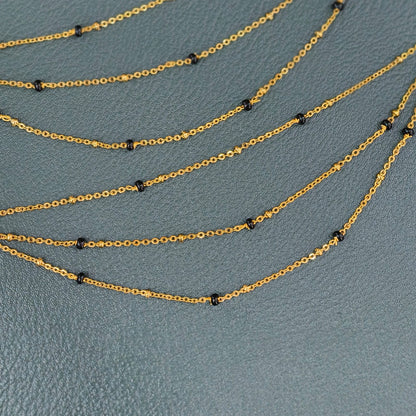 3 lines black beads earchains