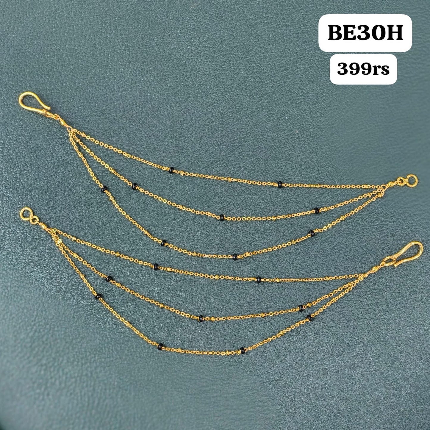 3 lines black beads earchains