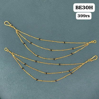 3 lines black beads earchains