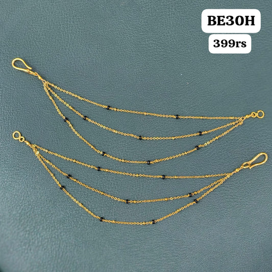 3 lines black beads earchains
