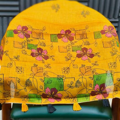 Linen cotton saree (Yellow)