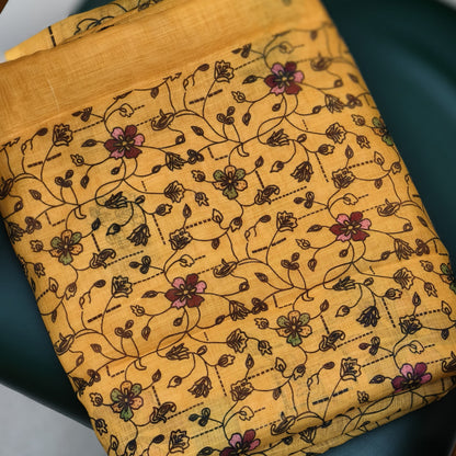 Linen cotton saree (Yellow)